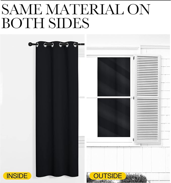 NICETOWN Bedroom Blackout Curtains Panels, 1 Pair, 52 inches by 92 Inch, Black, Triple Weave Energy Saving Thermal Insulated Solid Grommet Blackout Draperies for Patio