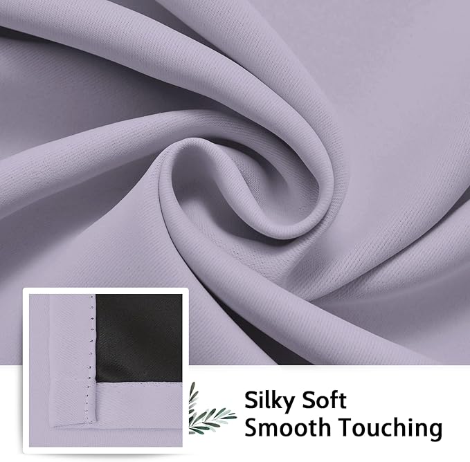 SimpleHome 100% Blackout Curtains for Bedroom,Thermal Insulated Lilac Grommet Window Drapes Room Darkening Curtains for Living Room with Black Back,52 x 36 Inch,2 Panels