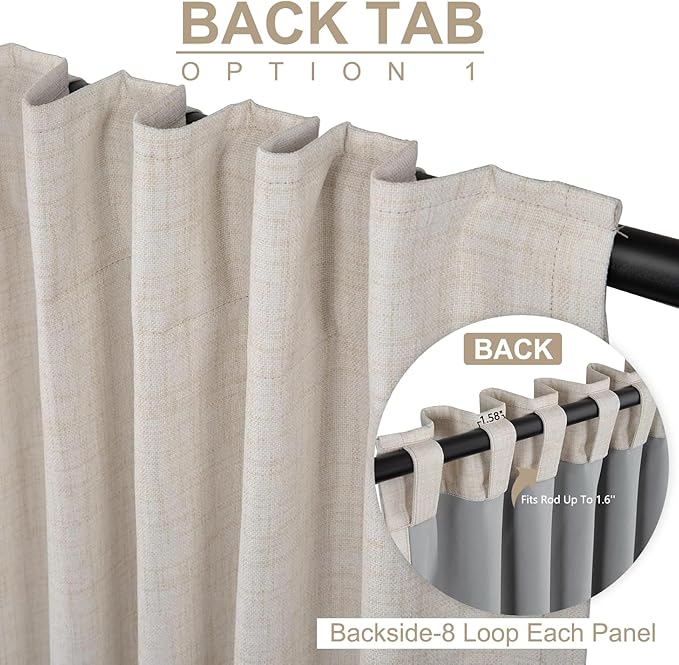 100% Blackout Shield Linen Blackout Curtains for Bedroom 90 Inches Long, Back Tab/Rod Pocket Living Room Drapes, Thermal Insulated Blackout Curtains 2 Panels Set, 50" W x 90" L,Cream