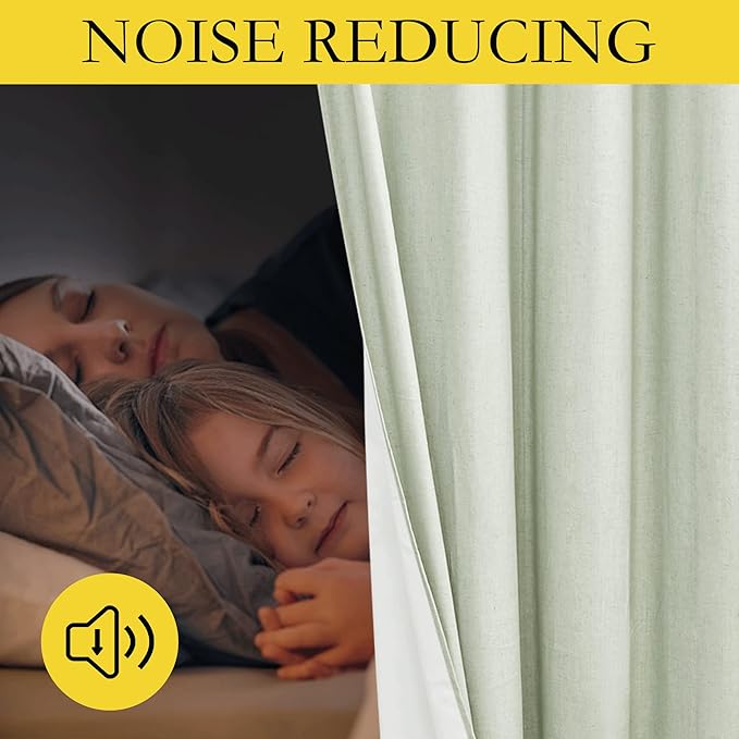 NICETOWN Sage Green Blackout Linen Curtains 95" Long, 2 Pieces, 62" Wide Each Panel, Bronze Grommet Full Light Blocking Drapes with White Thermal Insulated Liner for Nursery, Hall, Villa