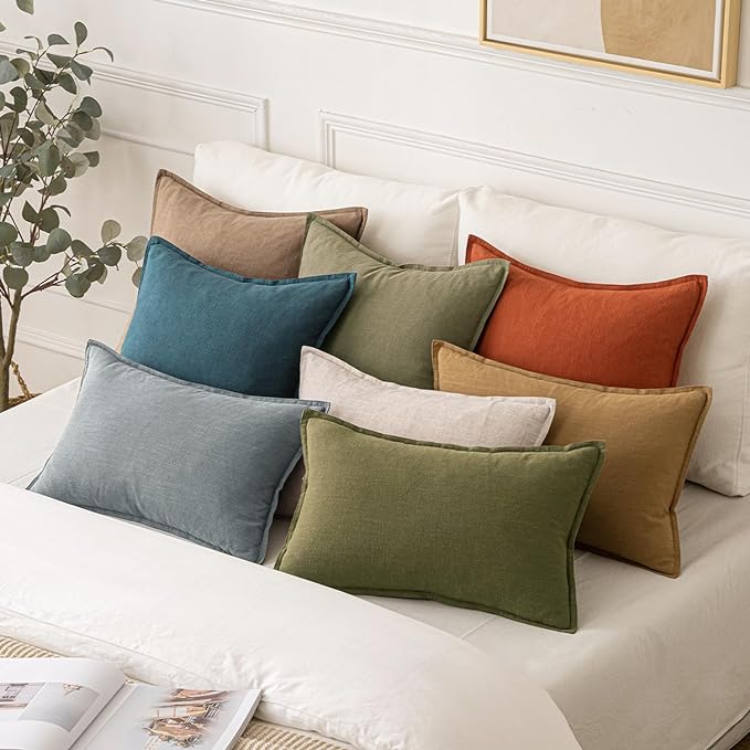 MIULEE Decorative Linen Euro Sham Pillow Covers 22x22 Inch Blue Boho Farmhouse Neutral Couch Throw Pillows for Bed Pack of 2 Accent Coastal Modern Pillowcase Summer Sofa Livingroom Home Decor
