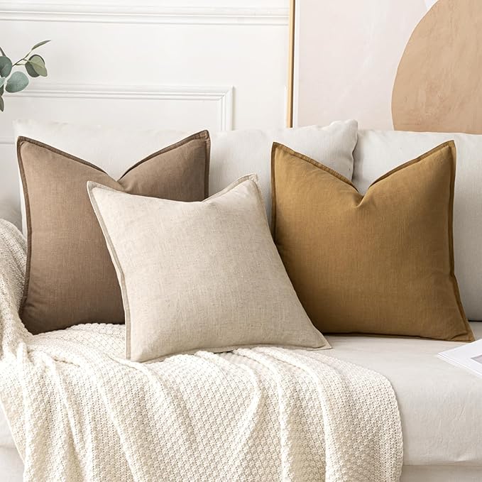 MIULEE Decorative Linen Pillow Covers 16x16 Inch Natural Beige Boho Farmhouse Neutral Couch Throw Pillows for Bed Pack of 2 Accent Modern Pillowcase Sofa Livingroom Home Decor