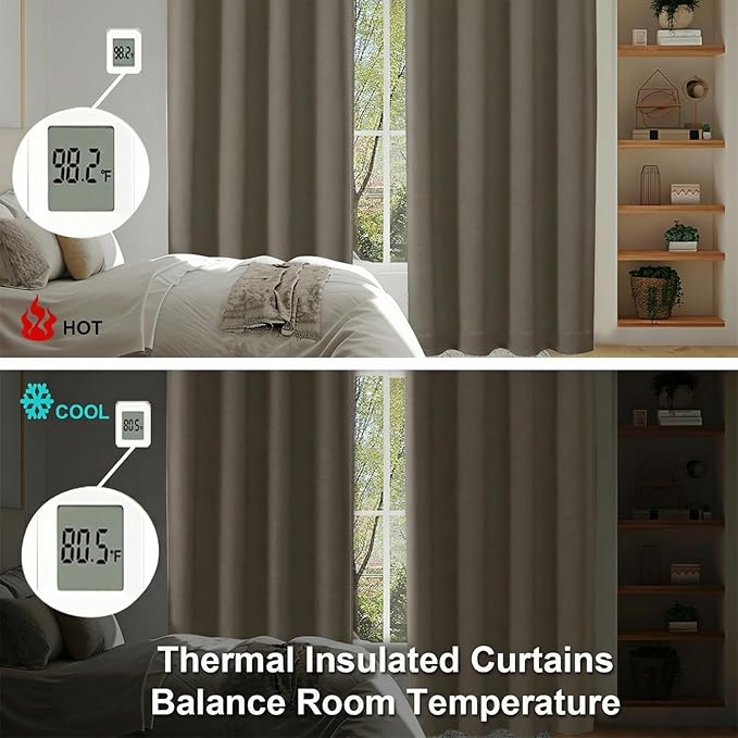 Simplebrand Latte Blackout Curtains for Bedroom 96 Inches Long 2 Panels, Solid Thermal Insulated, Energy Saving Living Room Window Treatment Curtains Blackout Drapes, W50 x L96 Inch, Latte