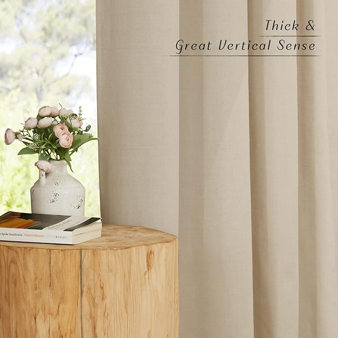 NICETOWN Linen Curtains 96 inches Long for Living Room, Grommet Semi Sheer Drapes Linen Weave Window Treatments Privacy Added with Light Filtering for Bedroom, Angora, W34 x L96, 2 Panels