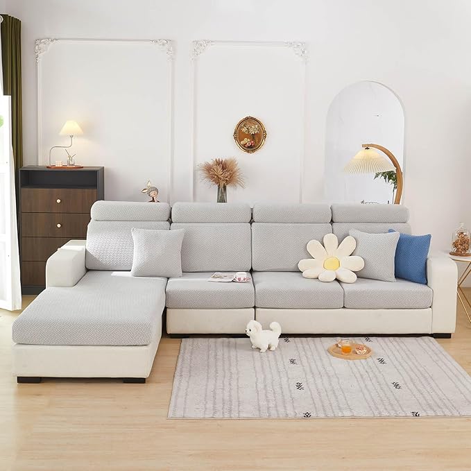 Sofa Covers Couch Covers for Sofa Pet Friendly Couch Cushion Covers Universal Sofa Covers Washable Stretch Slipcovers for Sectional Sofa (Texture Light Gray, 3 Seats + Chaise Cover)