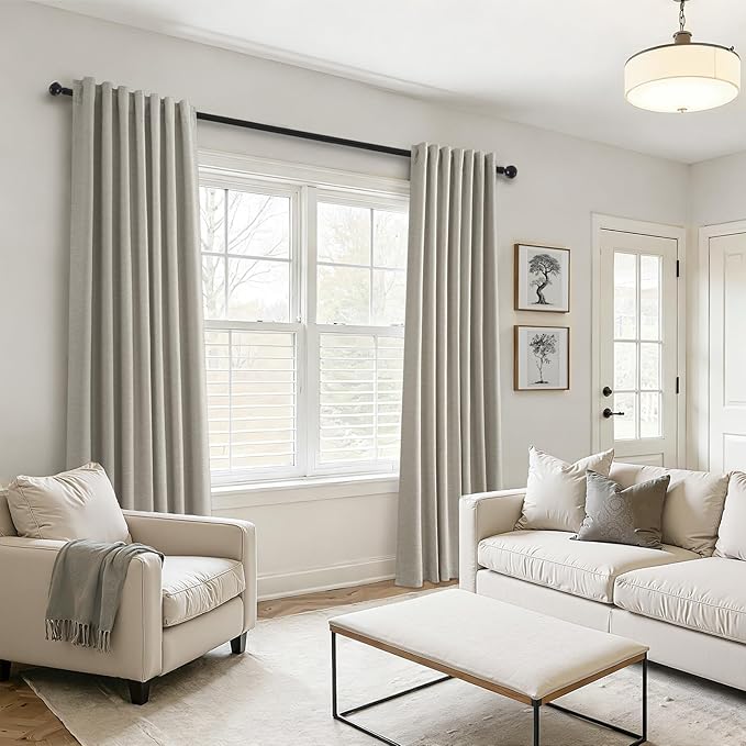 Topfinel 92 Inch Linen 100% Blackout Curtains 2 Panels for Living Room Bedroom Thermal Insulated Total Black Out Linen Drapes with Back Tab Room Darkening Flax Grey Window Curtains 92 inches Long