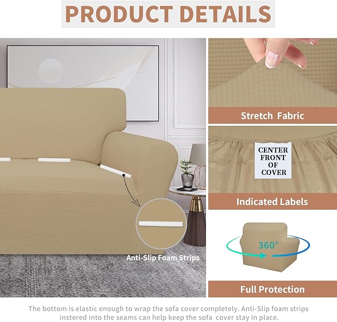 Easy-Going 100% Waterproof Chair Couch Cover, Dual Waterproof Sofa Cover, Stretch Jacquard Sofa Slipcover, Leakproof Furniture Protector for Kids, Pets, Dog and Cat (Chair, Sand)