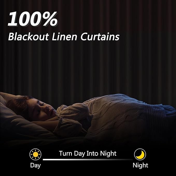 Guken Black 100% Blackout Curtains 120 Inch Length 2 Panels Set for Living Room Bedroom Back Tab Thermal Insulated Black Out Linen Drapes Room Darkening Window Curtains,52x120