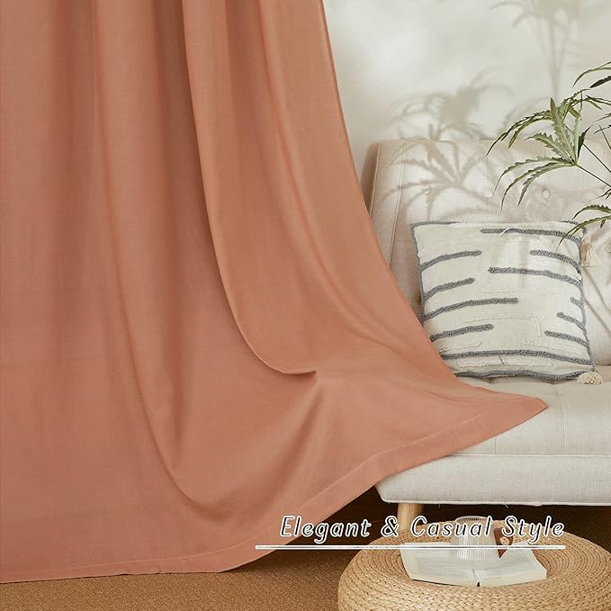 NICETOWN Rustic Linen 96 inch Long Curtains for Living Room, Grommet Privacy Added Thick Linen Weave with Light Filter Window Curtains & Drapes for Bedroom, Terracotta, W42 x L96, 2 Panels