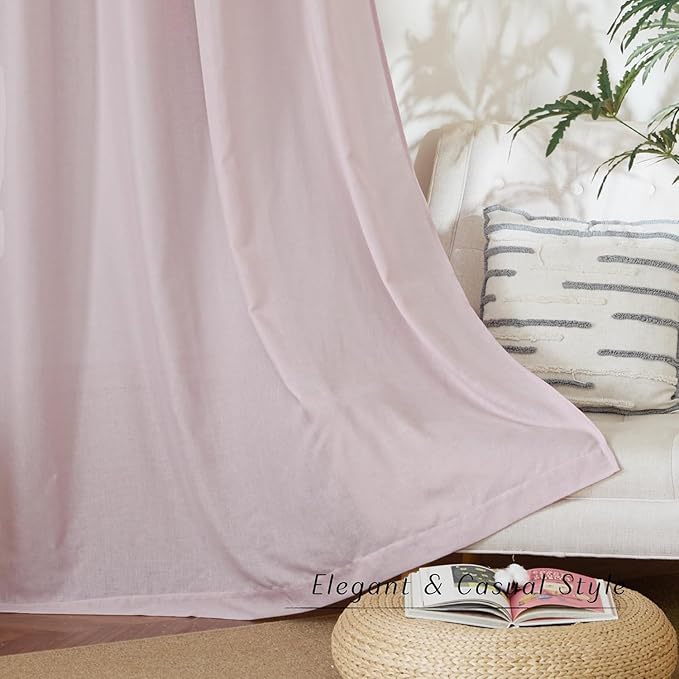 NICETOWN Blush Pink Linen Curtains for Kitchen, Thick Flax Small Window Treatments Semi Sheer Privacy Assured with Light Through for Cafe/Bathroom, W55 x L94, 2 Panels