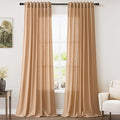 Camel Linen Curtains 96 Inches Long for Living Back Tab Rod Pocket Vintage Rustic Farmhouse Light Filtering Curtain Burlap Textured Linen Drapes 96 Inch Length for Dinning Room Bedroom 52x96