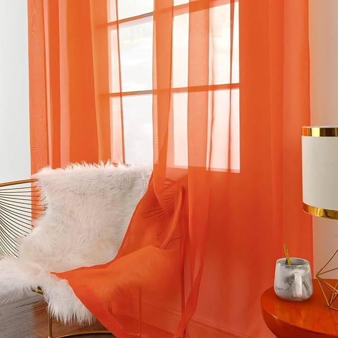 SpaceDresser Burnt Orange Sheer Curtains 4 Panels Rod Pocket Semi-Sheer Curtain 84 Inches Long Light Filtering Voile Window Drapes for Bedroom Living Room Kitchen, Each 52W x 84L