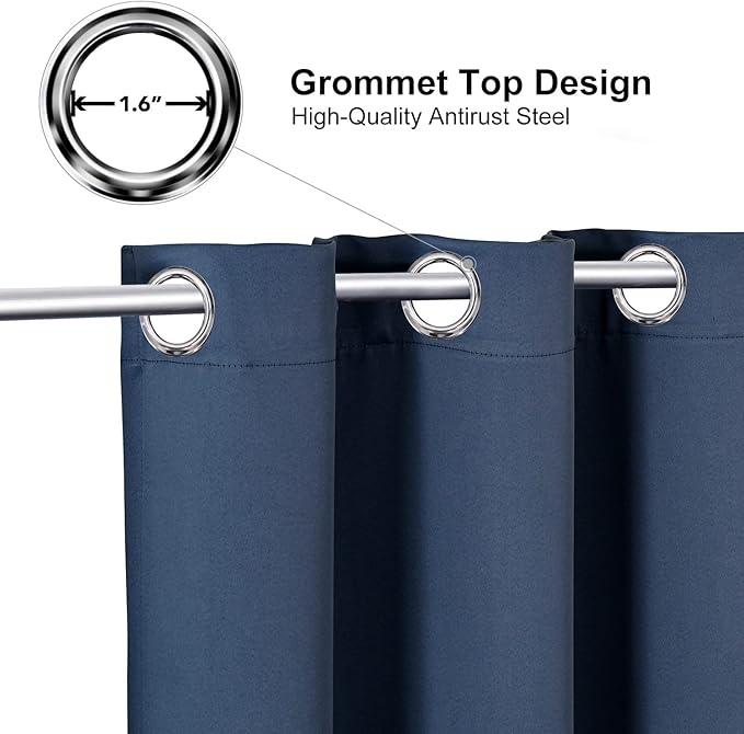 ChrisDowa Grommet Blackout Curtains for Bedroom and Living Room - 2 Panels Set Thermal Insulated Room Darkening Curtains (Stone Blue, 42W x 63L)