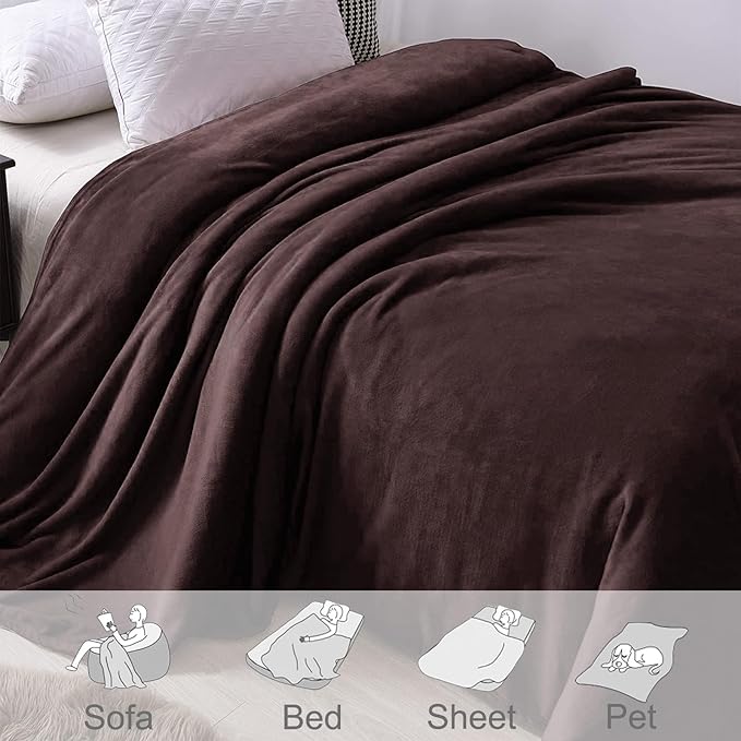 Exclusivo Mezcla Fleece Blankets Queen Size for Bed, Super Soft and Warm, All Season, Cozy, Plush, Lightweight, 90x90 Inches, Coffee