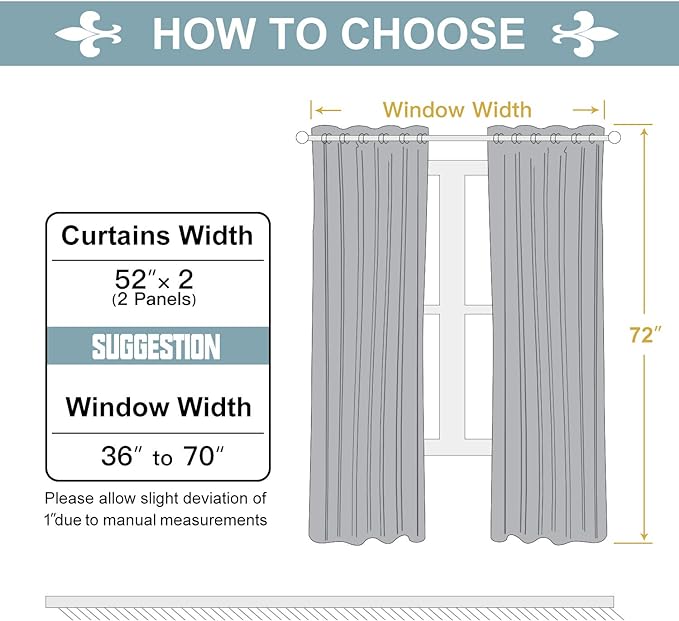 ChrisDowa 100% Blackout Curtains for Bedroom with Black Liner, 2 Thick Layers Total Blackout Thermal Insulated Grommet Window Curtains 2 Panels Set (Stone Blue, 52 x 72 Inch)