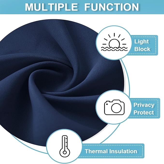 RYB HOME Cafe Blackout Curtains 24 inch Length, RV Curtains for Camper Windows, Mini Short Small Insulating Light UV Heat Blocking Privacy Half Window Tiers, Width 29 by Length 24, Navy Blue, 2 Panels