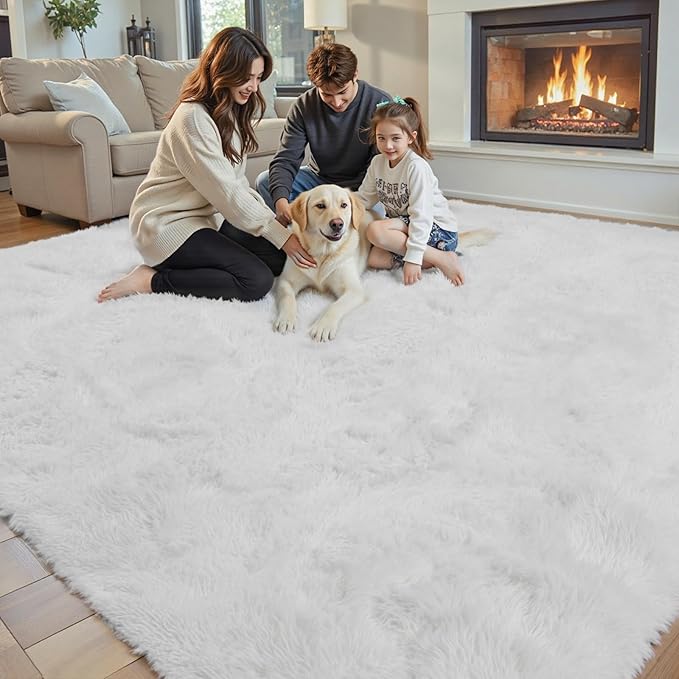 3x5 Rug, Bedside Preppy Dorm Area Rug, College Essentials Small Carpets for Bedroom, Anti Slip Fluffy White Living Room Rugs Home Decor Aesthetic(3 x 5, White)