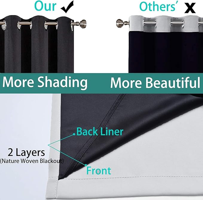 Yakamok 84 Inch Long 100% Blackout Curtains for Bedroom, 2 Thick Layers Thermal Insulated Grommet Total Blackout Drapes with Black Liner for Living Room (70Wx84L,Light Grey, 2 Panels)