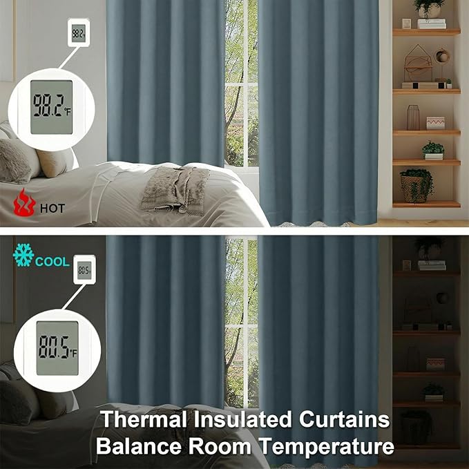 Simplebrand Dark Green Blackout Curtains for Bedroom 96 Inches Long 2 Panels, Solid Thermal Insulated, Energy Saving Living Room Window Treatment Curtains Blackout Drapes, W50 x L96 Inch, Dark Green