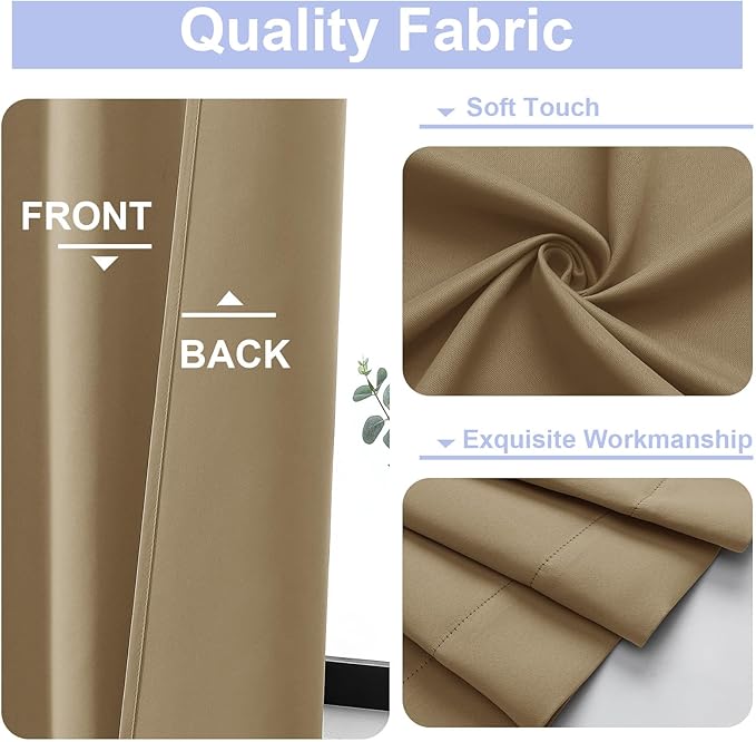 Simplebrand Ava Taupe Blackout Curtains for Bedroom, 72 Inch Length, 2 Panels Set, Privacy Thermal Insulated Rod Pocket Curtains for Patio, French Door, W40 x L72 Inch