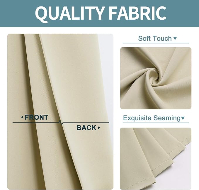 ChrisDowa Small Window Curtains 50 inches Long for Bedroom - Grommet Short Thermal Insulated Room Darkening Curtains for Kitchen (2 Panels, Beige, 29 x 50 Inch)
