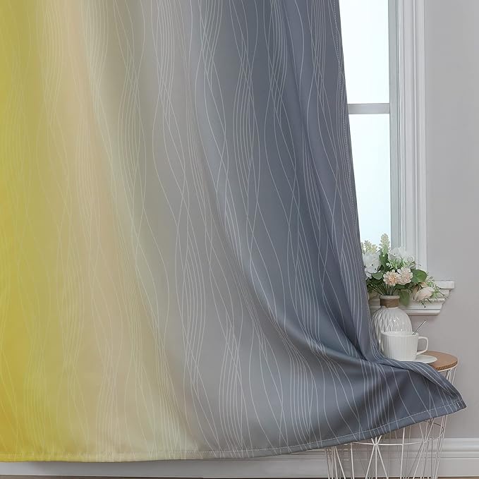 Estelar Textiler Grey and Yellow Ombre Short Blackout Curtains 36 Inch Long, Thermal Insulated Grommet Small Half Window Drapes for Cafe/Basement/RV Camper/Kitchen, 52Wx36L, 2 Panels