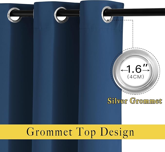 NICETOWN Blackout Living Room Curtains Extra Wide, Triple Weave Grommet Top Thermal Insulated Window Treatment Light Blocking Panels for Patio/Porch (Moroccan Blue, W80 x L84, Set of 2)