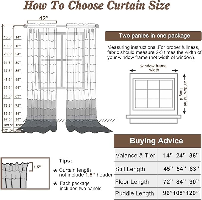 Chyhomenyc Cream Sheer Curtains 96 Inches Long - Light Filtering Solid Voile Window Panel Drapes for Bedroom, Elegant Soft Breathable Living Room Sheer Curtains, Each 42Wx96L Inch, 2 Panels