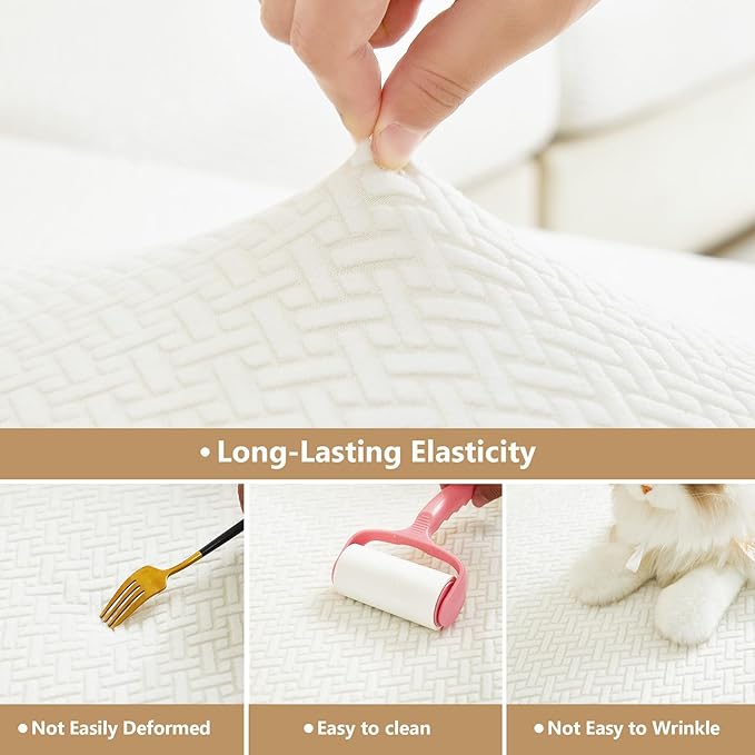 Couch Cushion Covers for Sofa Couch Covers Wear-Resistant Universal Sofa Cover Washable Stretch for Sectional Slipcovers (Texture-Cream White,Extra Large Single Seat Cover)