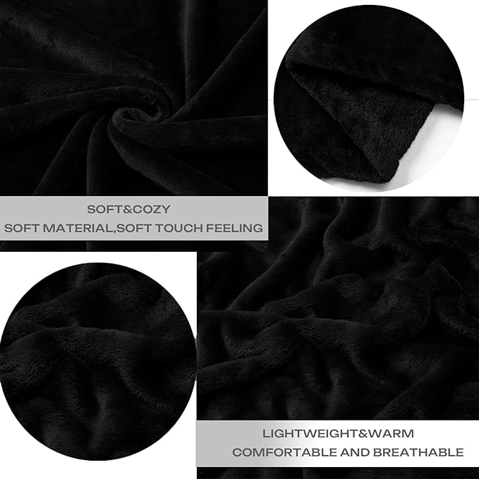 JIAHANNHA Flannel Fleece Blanket Twin Size(60 by 80 Inches),Black Throw Blanket for Couch Sofa Bed 280GSM,Super Soft Plush Cozy and Lightweight Warm Bed Blanket for All Season