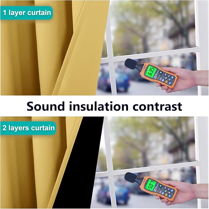NICETOWN 100% Blackout Curtains with Black Liners, Thermal Insulated Full Blackout 2-Layer Lined Drapes, Noise Cancellation Window Drapes for Dining Room (Bright Yellow, 2 Panels, 52" W by 54" L)