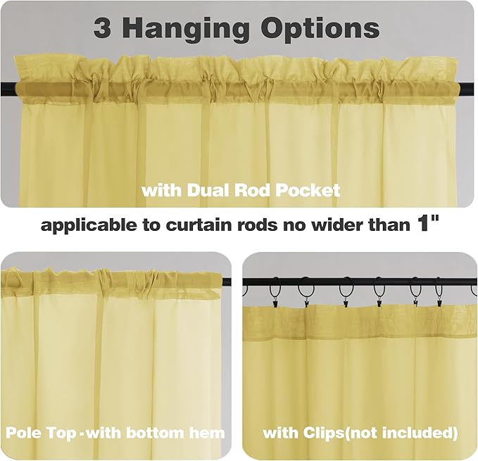 Chyhomenyc Mustard Yellow Sheer Curtains 96 inches Long 2 Panels, Light Filtering Soft Airy Solid Elegant Voile Window Treatment Drapes for Bedroom Living Room, 42Wx96L, 8FT L