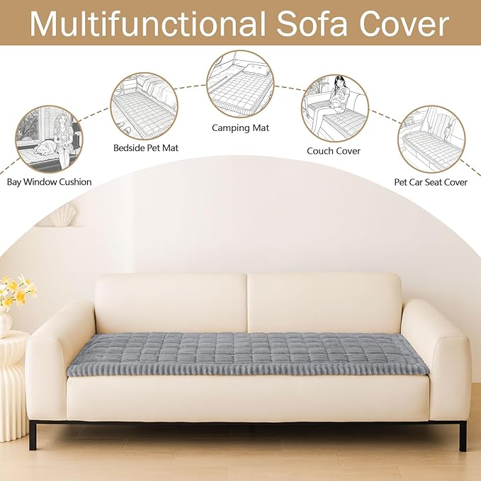 hyha Couch Covers for Dogs Washable, Non Slip Plush Dog Sofa Protectors, Fuzzy Pet Couch Covers for 3 Cushion Sofa Pet Friendly (Grey, 27.6" x 88")