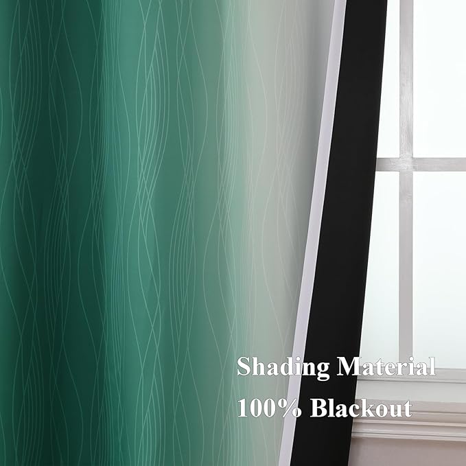 Estelar Textiler Full Room Darkening Blackout Curtains 72 Inch Length 2 Panels Set, Ombre Greyish White and Green Thermal Insulated Full Light Blocking Grommet Blackout Drapes for Bedroom, 42Wx72L