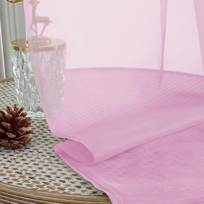 OWENIE Sheer Pink Curtains, Sheer Curtains 63 inch Length 2 Panels Set, Rod Pocket Voile Fimly Sheer Drapes for Living Room Bedroom, 2pcs, Pink, Each 59" W x 63" L