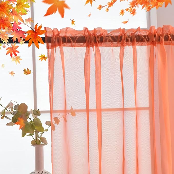 SpaceDresser Basic Rod Pocket Sheer Voile Window Curtain Panels Jaffa Orange 1 Pair 2 Panels 52 Width 72 Inch Long for Kitchen Bedroom Children Living Room Yard(Jaffa Orange,52 W x 72 L)