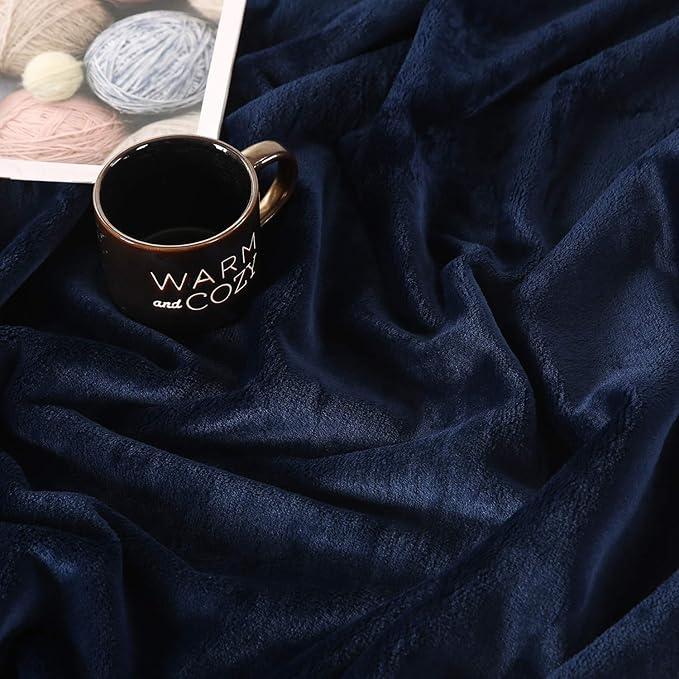 TASTHROW Large Flannel Fleece Throw Blanket, 90×90 Inch - Cozy Lightweight Thick Blanket - All Seasons Suitable for Women, Men and Kids (Navy)