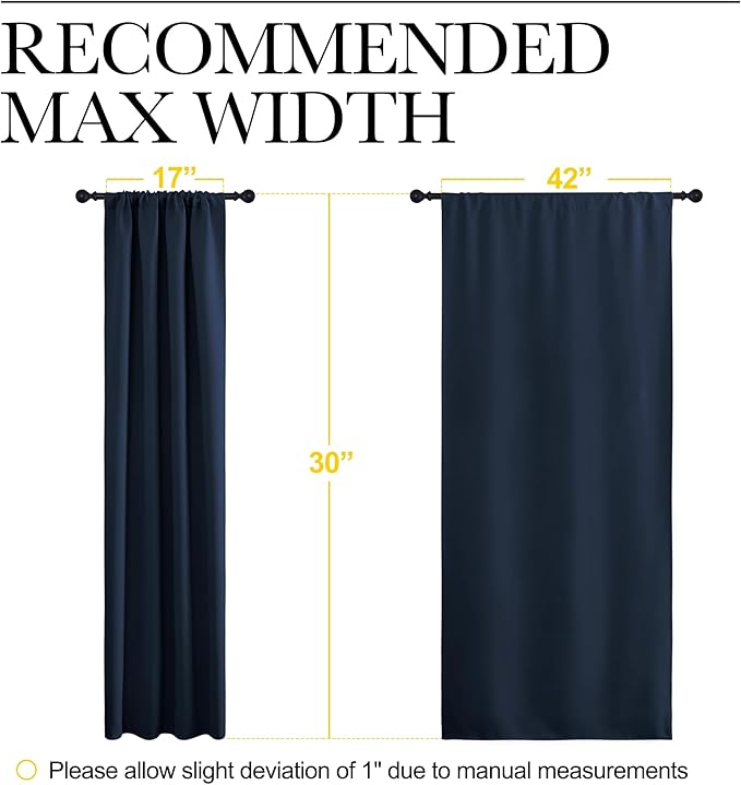 NICETOWN 2 Panels Blackout Curtains, Rod Pocket Thermal Insulated Drapes for Kitchen, Heavy Duty Small Window Treatment for Dorm Room, Studio Apartment, Basement (Navy Blue, W42 x L30)