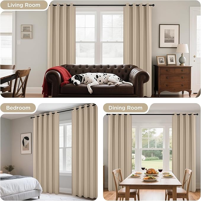 Joydeco Blackout Curtains 54 Inch Length 2 Panels Set, Thermal Insulated Long Curtains& Drapes 2 Burg, Room Darkening Grommet Drapes for Living Room Bedroom Window (W52 x L54 Inch, Light Beige)