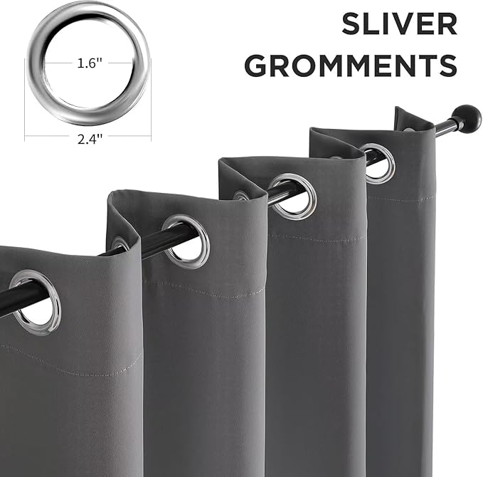 Joydeco Blackout Curtains 90 Inch Length 2 Panels Set, Thermal Insulated Long Curtains& Drapes 2 Burg, Room Darkening Grommet Drapes for Bedroom Living Room Window (Light Grey, W52 x L90 Inch)