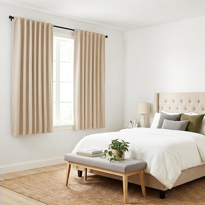 PONY DANCE Short Curtains Half Window Curtains, Kitchen & Bathroom, Width 29 x Length 30 inches, Biscotti Beige, 2 Pieces