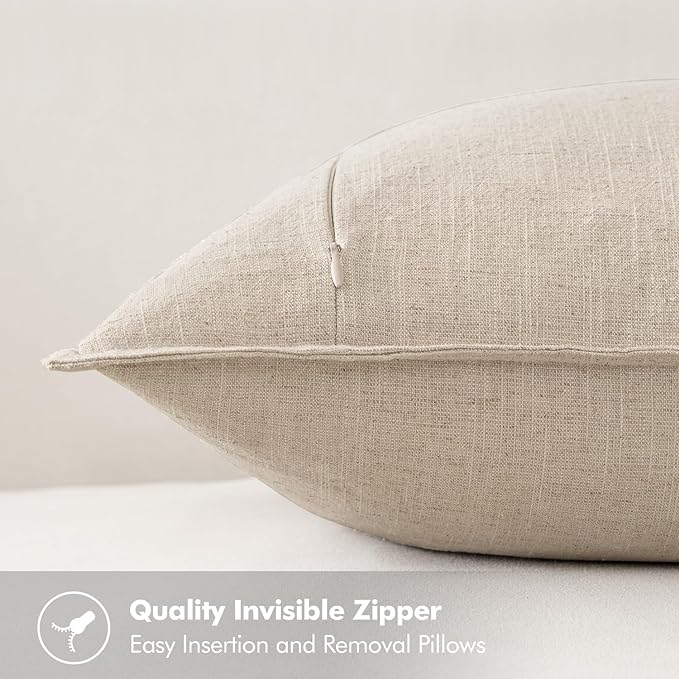 MIULEE Decorative Linen Lumbar Pillow Covers 12x20 Inch Natural Beige Boho Farmhouse Neutral Couch Throw Pillows for Bed Pack of 2 Accent Modern Pillowcase Sofa Livingroom Home Decor