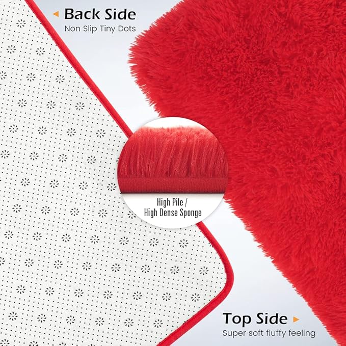 Amearea Premium Soft Fluffy Rug Modern Shag Carpet, 5.3x7.5 Feet, Fuzzy Plush Rugs for Living Room Bedroom Kids Room Home Decor, Nursery Non Slip Indoor Shaggy Carpets, Red