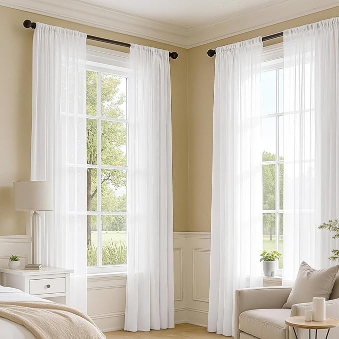 MIULEE White Sheer Curtains 108 Inches Long, 4 Panels Set, Light Filtering Rod Pocket Voile Drapes for Living Room and Bedroom, Airy Soft Fabric Window Treatments, 42 x 108 Inches