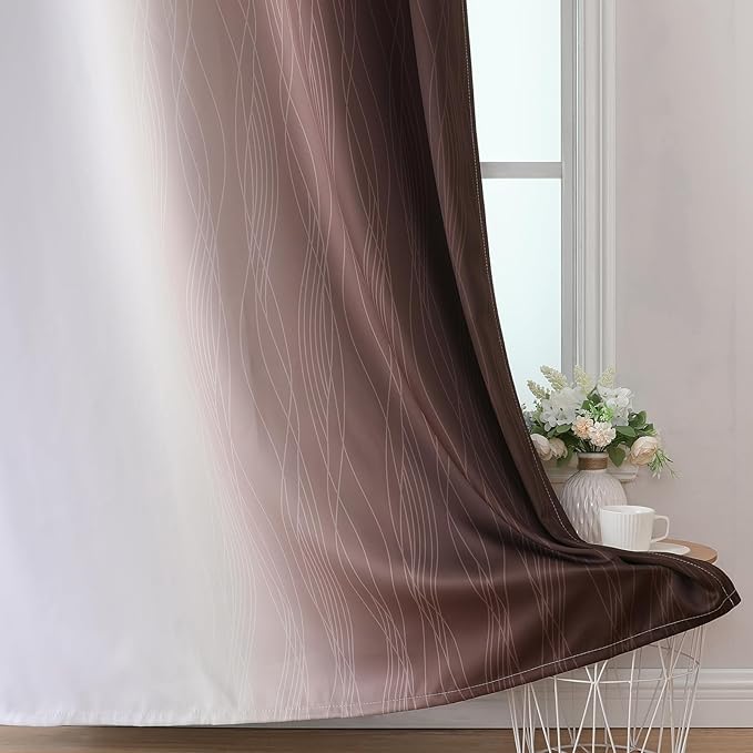 Estelar Textiler Brown and Greyish White Blackout Curtains 54 Inch Length, Full Light Blocking Gradient Grommet Drapes for Living Room, Thermal Insulated Ombre Curtains for Bathroom,52Wx54L,2 Panels