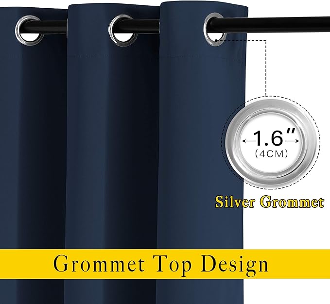 NICETOWN Navy Blue Blackout Curtains, Grommet Thermal Insulated Window Drapes Room Divider Blinds Sound Reducing for Living Room, W46 x L102, 2 Pieces