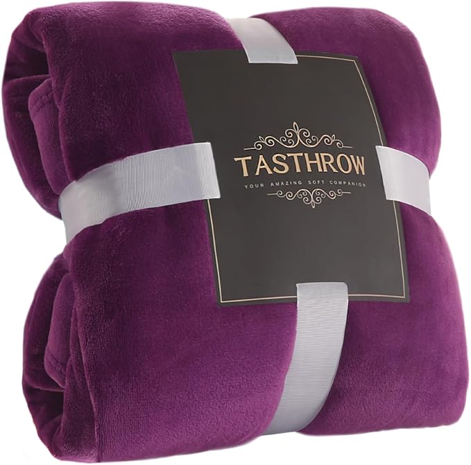 TASTHROW Large Flannel Fleece Throw Blanket, 50×70 Inch - Cozy Lightweight Thick Blanket - All Seasons Suitable for Women, Men and Kids (Two Pack, Purple)