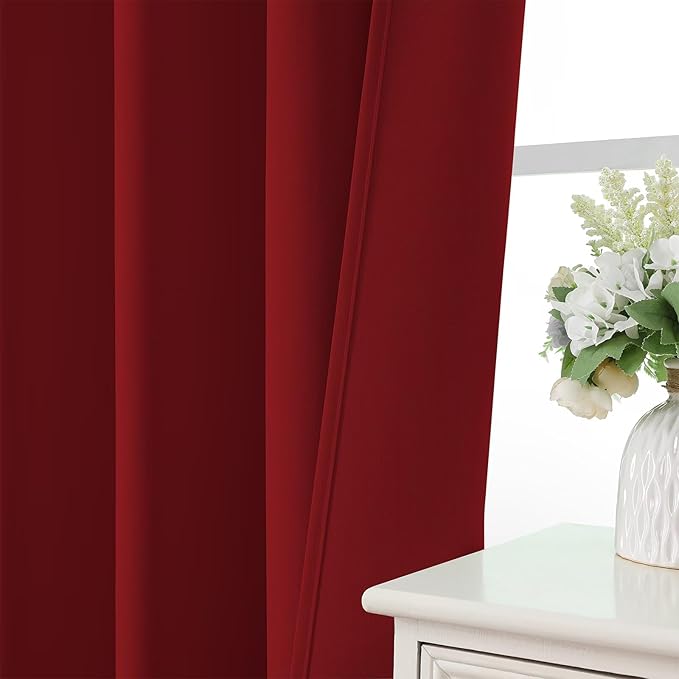 CUCRAF Red Blackout Curtains 96 inch Length 2 Panels Set, Rod Pocket Room Darkening Drapes for Bedroom Living Room, Insulated Thermal Light Blocking Window Curtain (W52 x L96 Inch)