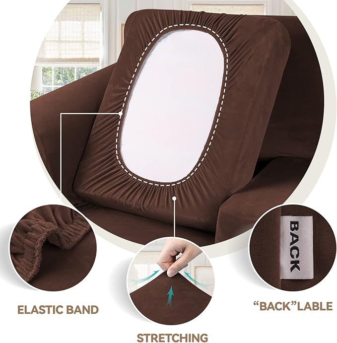 WEERRW Velvet Couch Covers for 2 Cushion Couch Sofa - High Stretch Luxury Velvet Plush 3 Pieces Sofa Slipcovers with Elastic Bottom, Furniture Protector for Pets, Machine Washable, Chocolate, Medium