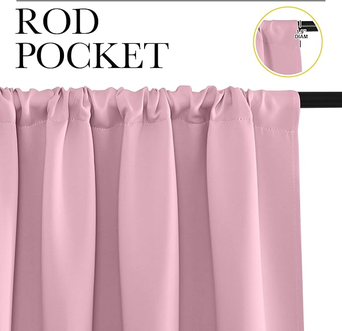 NICETOWN Window Curtains Blackout Drapes, Rouge Pink, 1 Pair, 52 by 84-Inch, Thermal Insulated Solid Rod Pocket Blackout Curtains/Draperies for Living Room